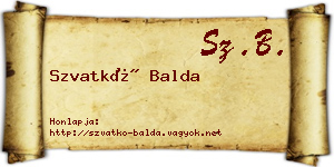 Szvatkó Balda névjegykártya